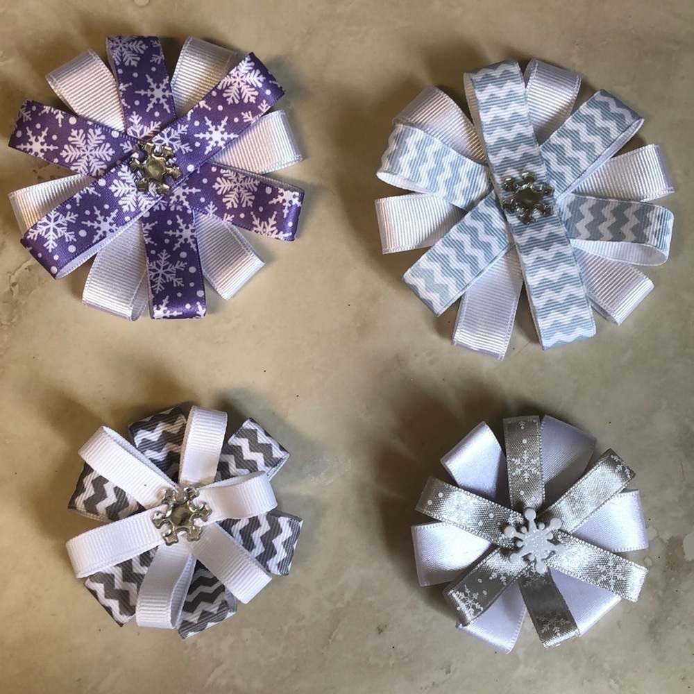 2/$15 5-Piece Snowflake Bow Hair Accessories | Winter Hair Clips | Girls - Picture 3 of 6